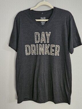 Texas True Threads Charcoal 'Day Drinker' V-Neck Tee, Large